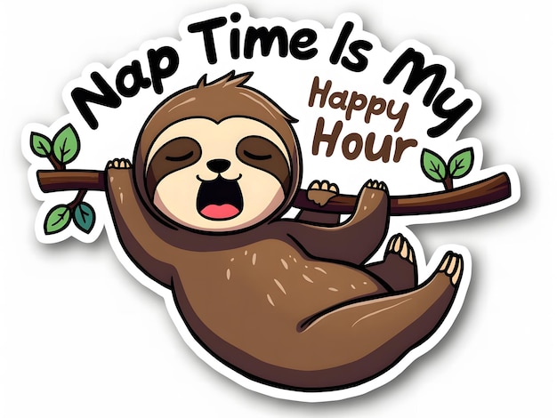 Sleepy Sloth Nap Time Is My Happy Hour Sticker Design