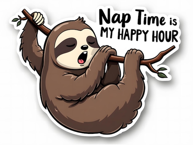 Photo sleepy sloth nap time is my happy hour sticker design