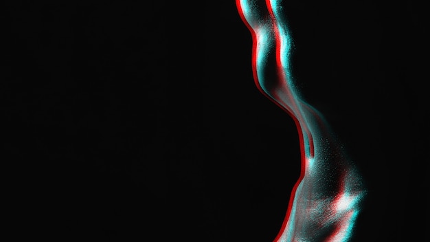 Slender waist of a naked girl. Silhouette of wet tummy in drops of sweat on a dark background. Sexy fitness figure of a woman. Black and white with 3D glitch virtual reality effect