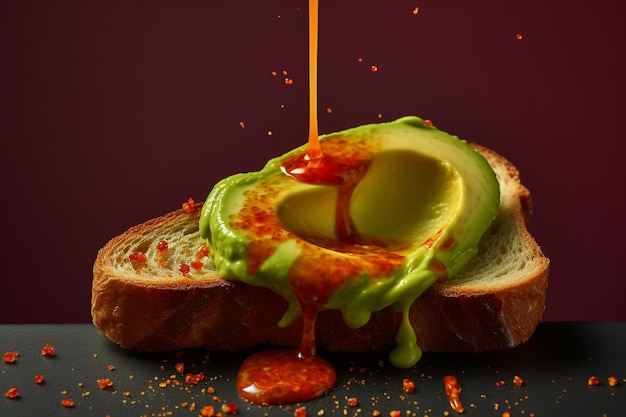 A slice of avocado is being poured over a slice of bread.