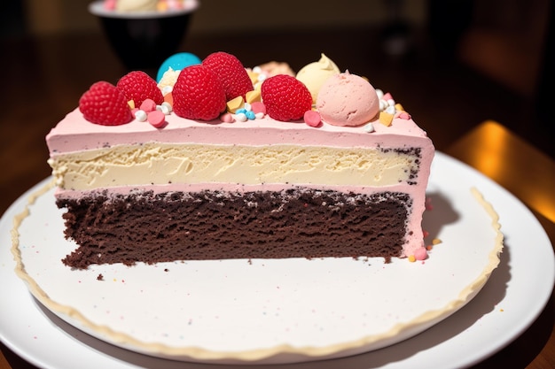 A slice of birthday cake with the word happy on the top.