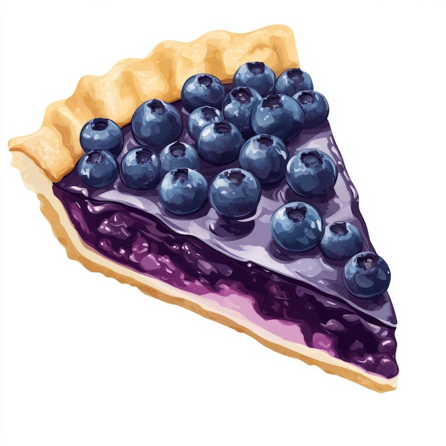 A slice of blueberry pie with a flaky crust and a generous amount of blueberries