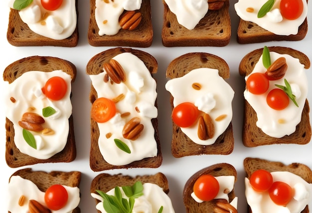 Photo a slice of bread with cream cheese spread on top on a light blue background