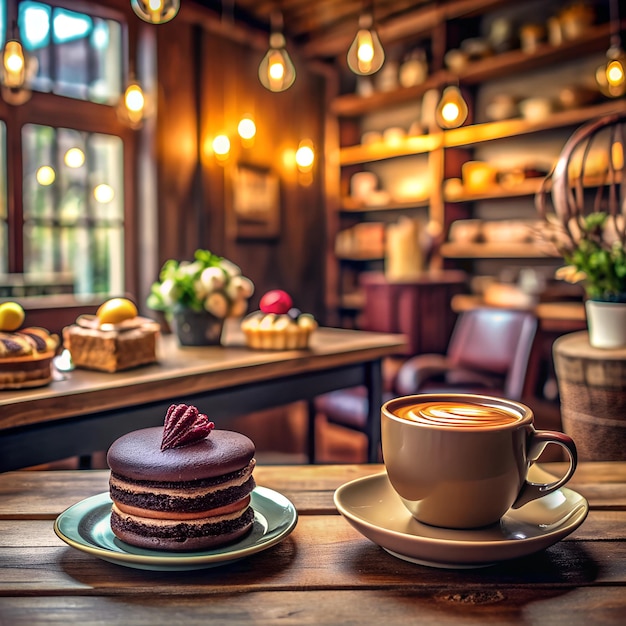 A Slice Of Cake And A Cup Of Coffee On Wooden Tableware 1