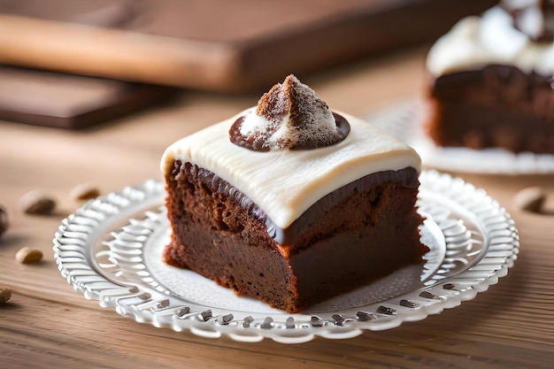 A slice of cake is on a plate with a book behind it.