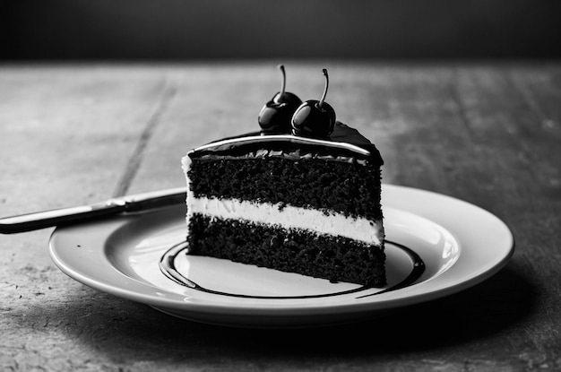 Photo a slice of cake sits on a plate with a fork