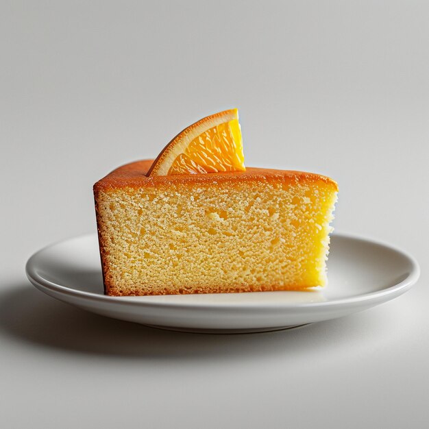 Photo a slice of cake sits on a plate with two slices of orange on it