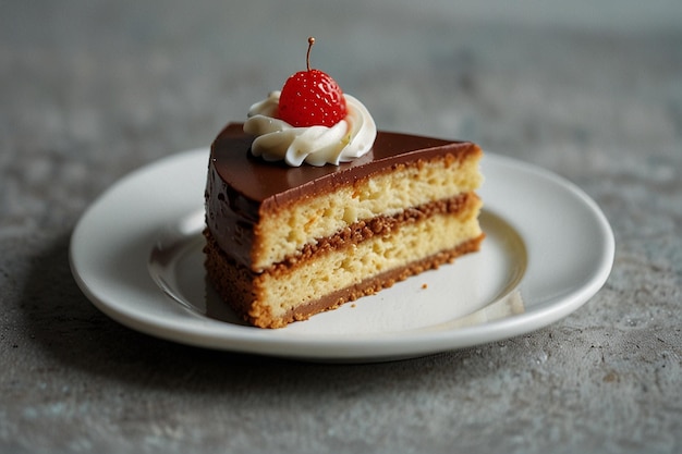 Slice of cake on white plate