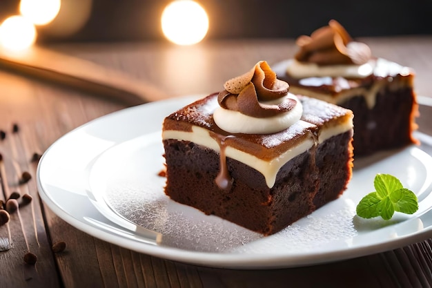 A slice of cake with icing and icing on a plate.