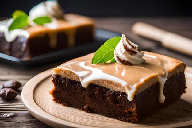 A slice of cake with icing on it