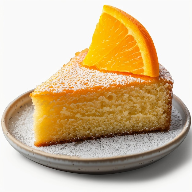 a slice of cake with orange slices on a plate