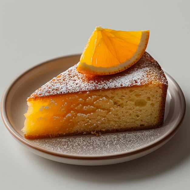 a slice of cake with a slice of orange on it