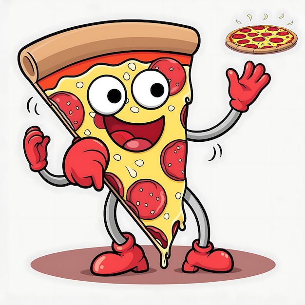 Photo slice of cartoon style animated pizza that looks pretty and with a nice face not creepy not terr