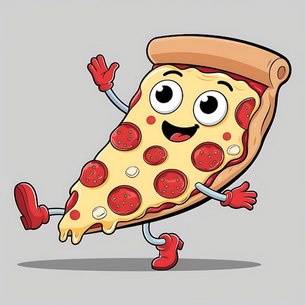 Photo slice of cartoon style animated pizza that looks pretty and with a nice face not creepy not terr