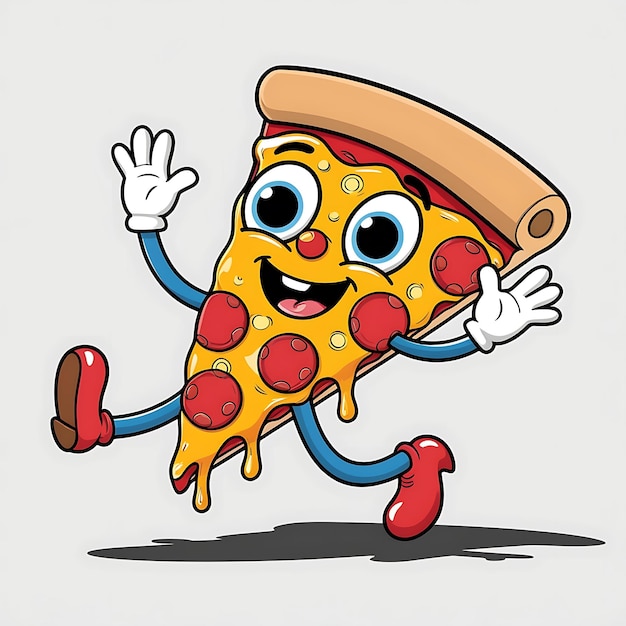 Photo slice of cartoon style animated pizza that looks pretty and with a nice face not creepy not terr