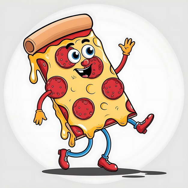 Photo slice of cartoon style animated pizza that looks pretty and with a nice face not creepy not terr