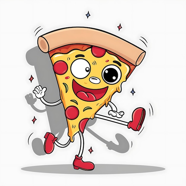 Photo slice of cartoon style animated pizza that looks pretty and with a nice face not creepy not terr