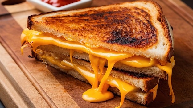 A slice of cheese and bread sandwich with melted cheese on top