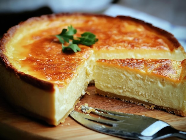 Photo a slice of cheesecake is on a plate with a fork