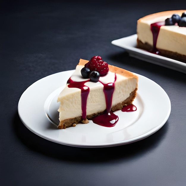 A slice of cheesecake with berries on top of it.