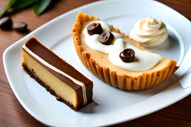 A slice of cheesecake with chocolate and white icing