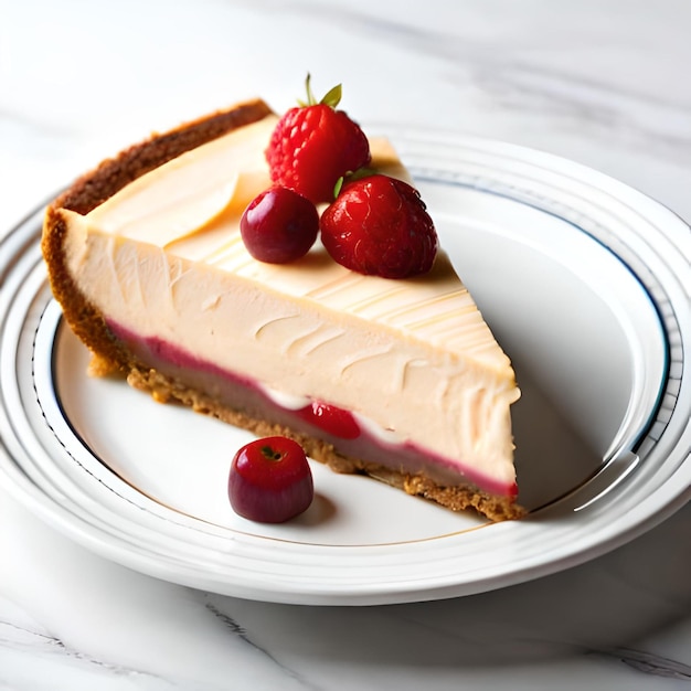 A slice of cheesecake with raspberries on top of it.