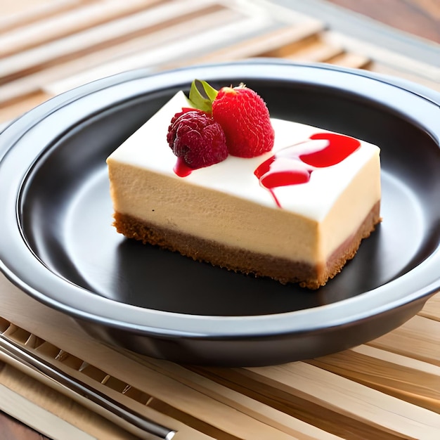 A slice of cheesecake with raspberry on top