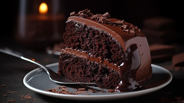 A slice of chocolate cake with chocolate icing and chocolate icing.