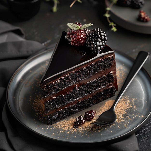 Photo a slice of chocolate cake with a raspberry on the top