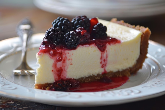 Photo a slice of creamy new york cheesecake with a berry compote