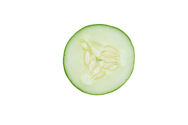 Slice of cucumber isolated on white with clipping path, cucumber circle portion