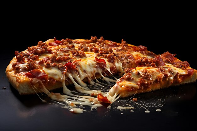 Slice of fresh italian classic original Pepperoni Pizza isolated on wooden background