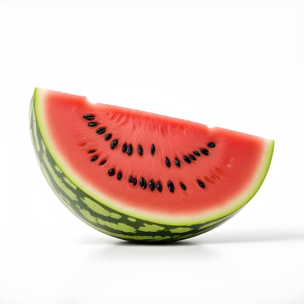 A slice of fresh juicy watermelon with black seeds visible