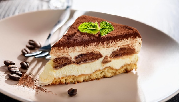 slice of gourmet italian tiramisu dessert