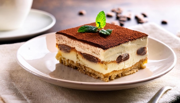 slice of gourmet italian tiramisu dessert