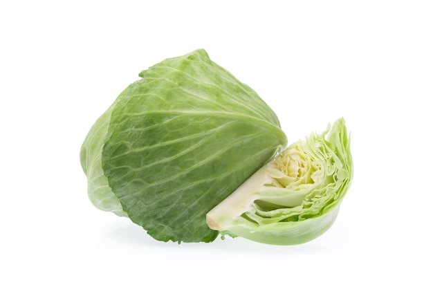 Slice green cabbage isolated on white background