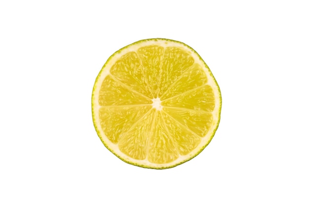 Slice of green lime on light white background Fresh fruit with copy space