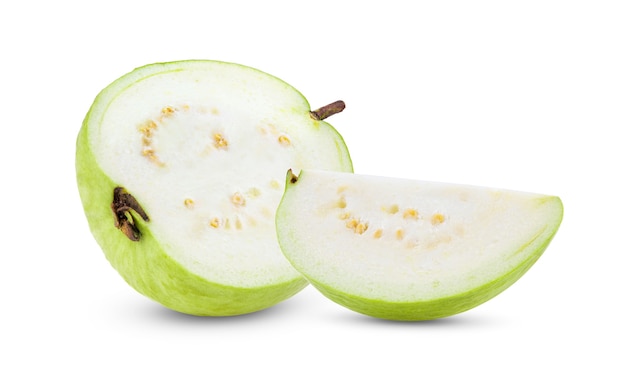 Slice of guava fruit isolated on white