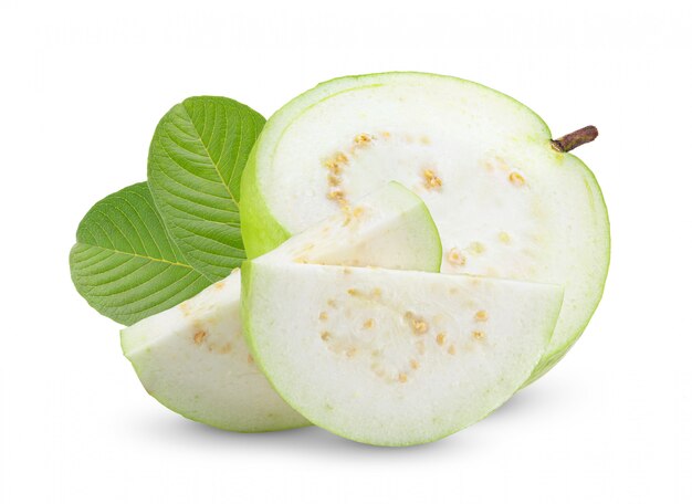 Slice of guava fruit on white