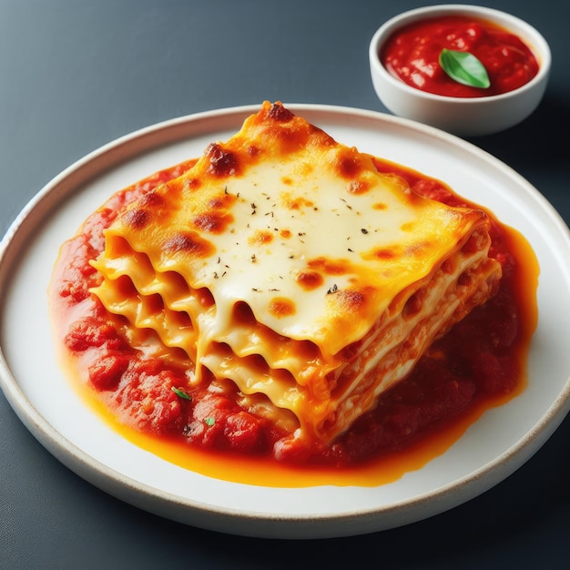 A slice of lasagna on a white plate