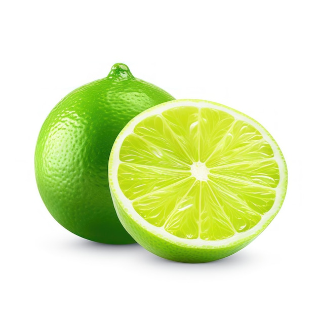 Slice of lemon and lime on white background