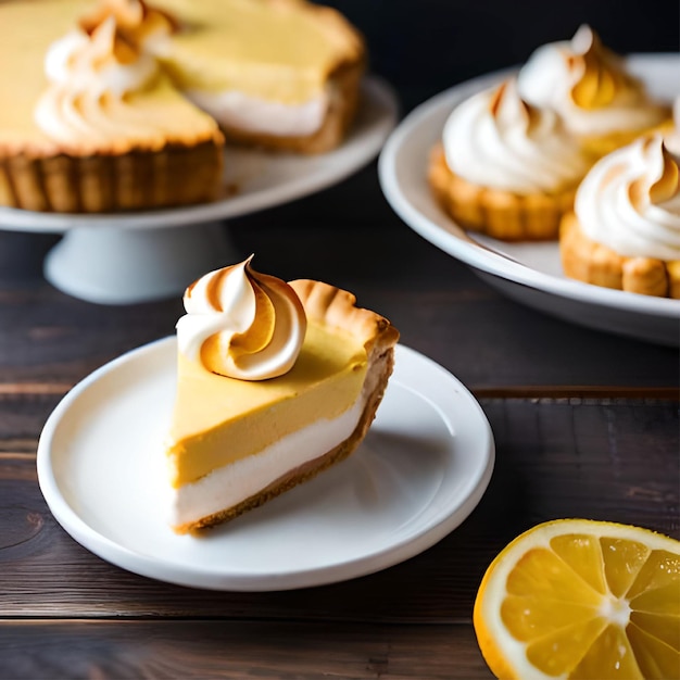 A slice of lemon pie with a lemon meringue on top.