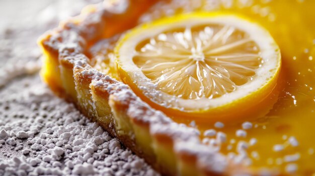 Photo a slice of lemon tart with a dusting of powdered sugar on top