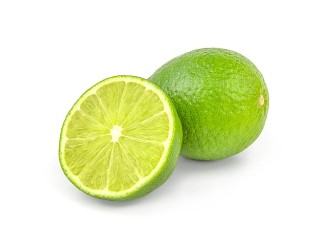 Slice and lime on white.