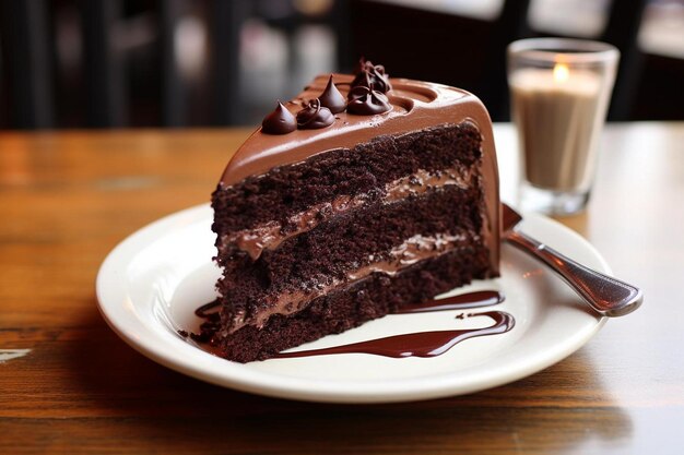 A slice of mousse cake with chocolate hearts