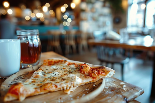 Photo a slice of new york style pizza with a crispy crust and melted cheese on a restaurant table