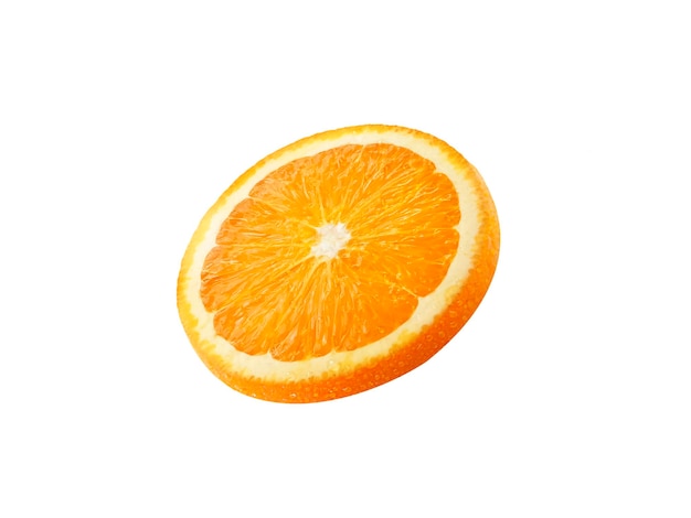 Slice of orange fruit isolated on white background