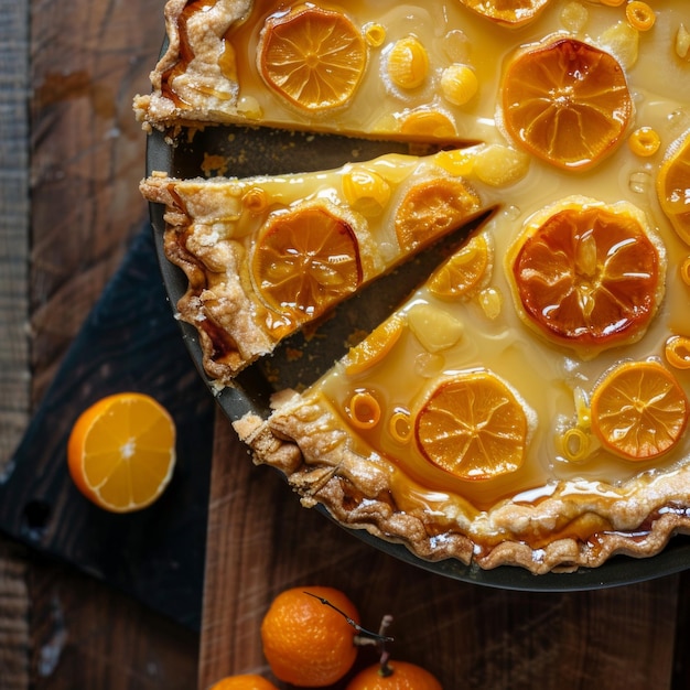 A slice of orange pie with a piece missing