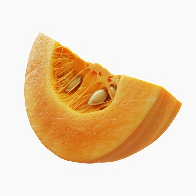 A slice of orange with seeds on the inside