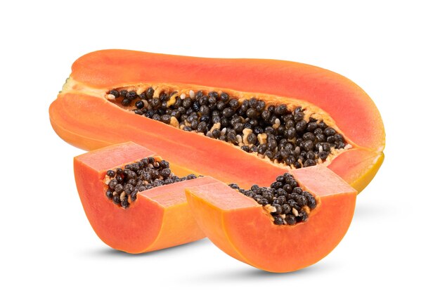 Slice papaya isolated on white surface